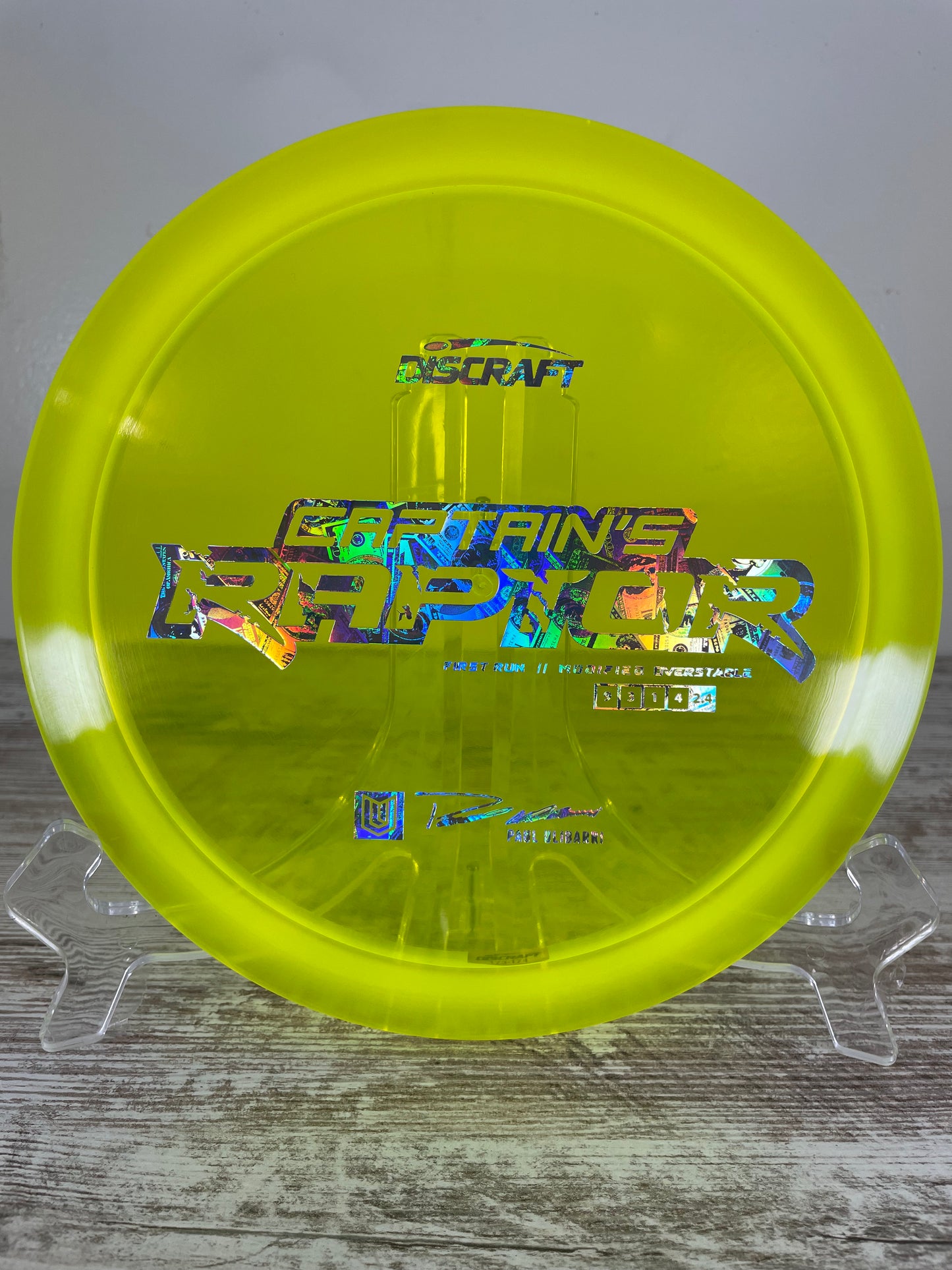 Discraft Captain's Raptor Ulibarri Special Z Yellow w/ Money Foil 173g First Run Distance Driver