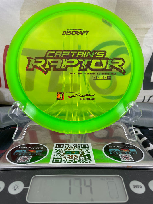 Discraft Captain's Raptor Ulibarri Special Z Green w/ Gold Hearts Foil 174g First Run Distance Driver