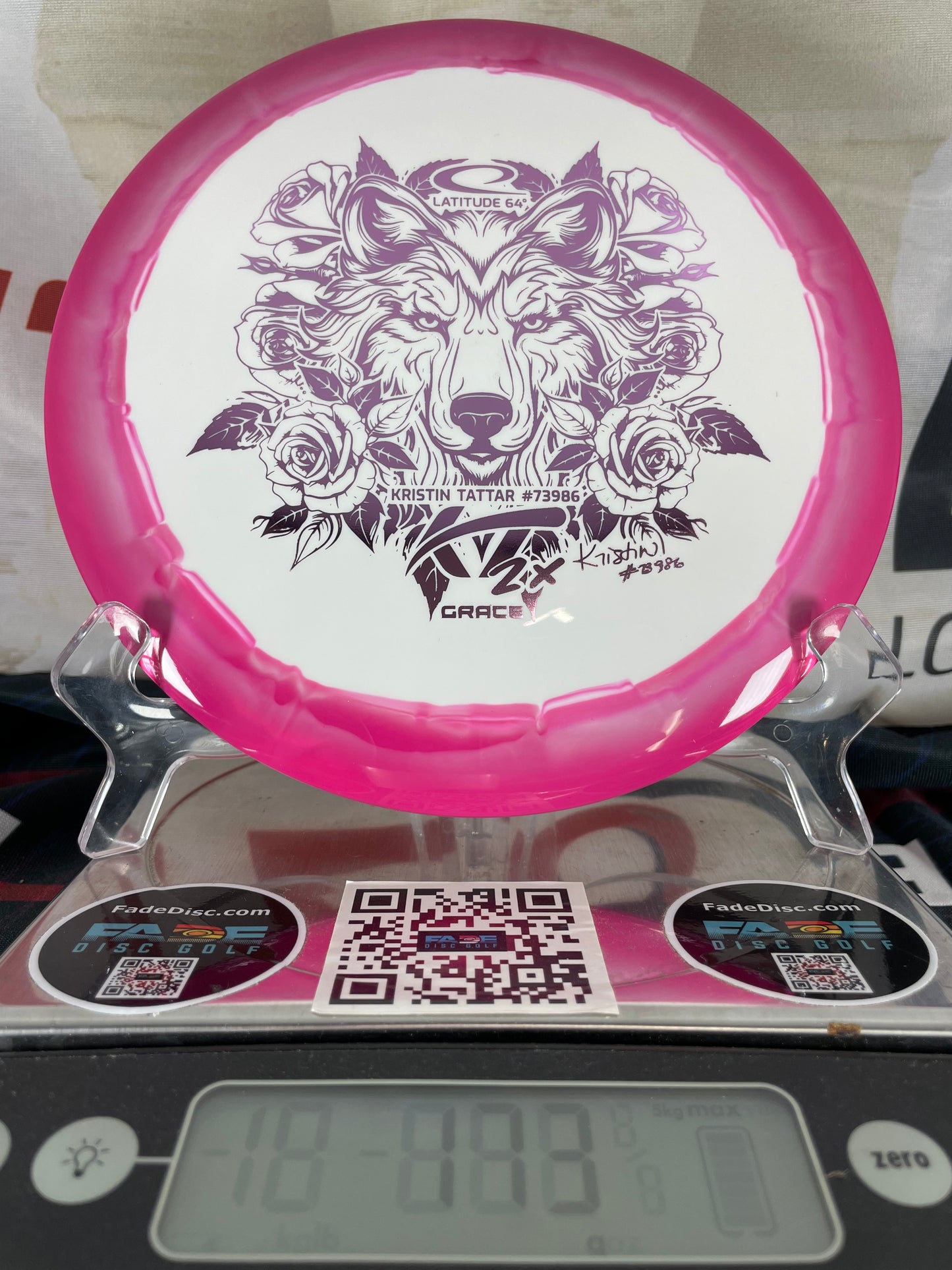 Latitude 64 Grace Grand Orbit 173g Pink-White Swirl w/ Pink Foil Tattar 2x Distance Driver