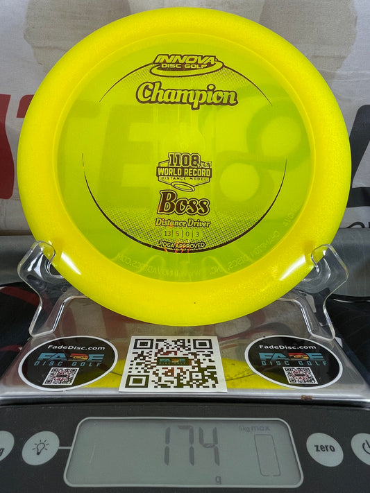 Innova Boss Champion Yellow w/ Gold Flowers/Tron/Circles/Other Foil 174g Distance Driver