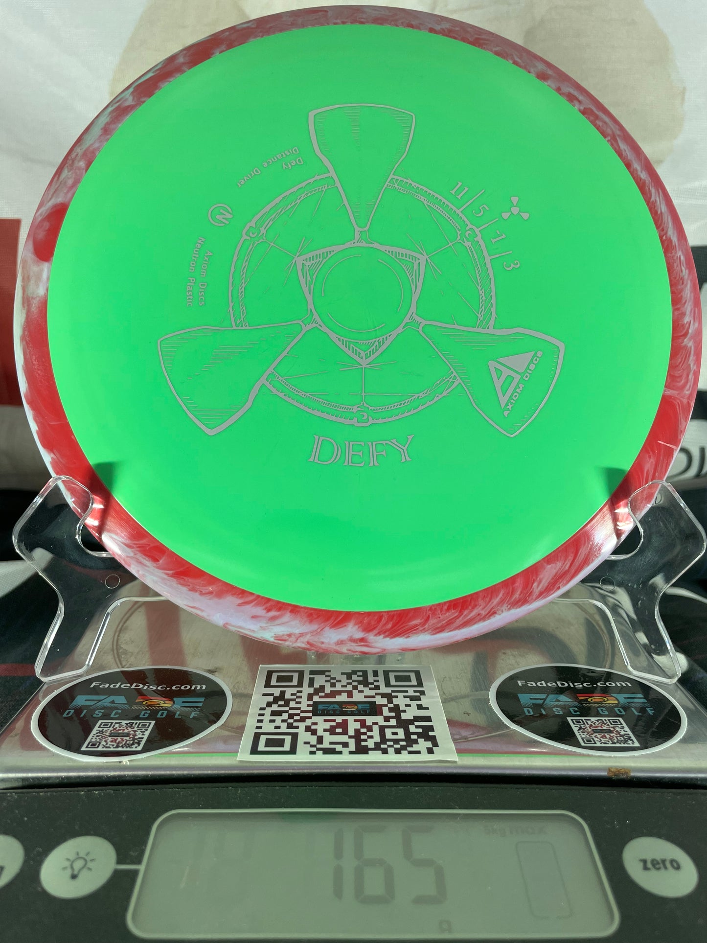 Axiom Defy Neutron 165g Neon Green w/ Red Swirl Rim Distance Driver