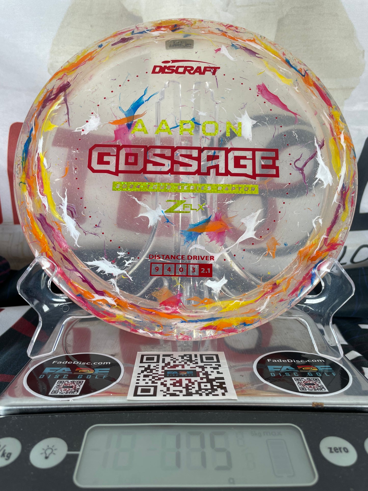Discraft Raptor Jawbreaker Z FLX 175g Clear Rainbow w/ Gold-Red Foil Gossage Tour Series Distance Driver