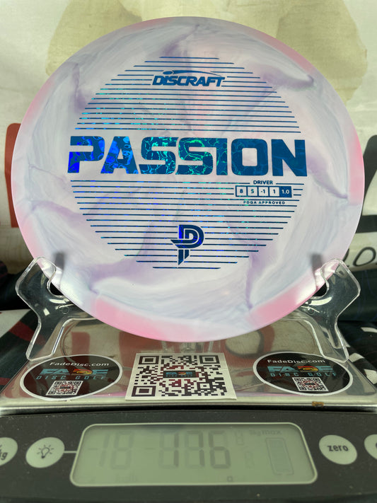 Discraft Passion Pierce Line 176g Purple-Pink Swirl w/ Blue Puddle Foil Fairway Driver