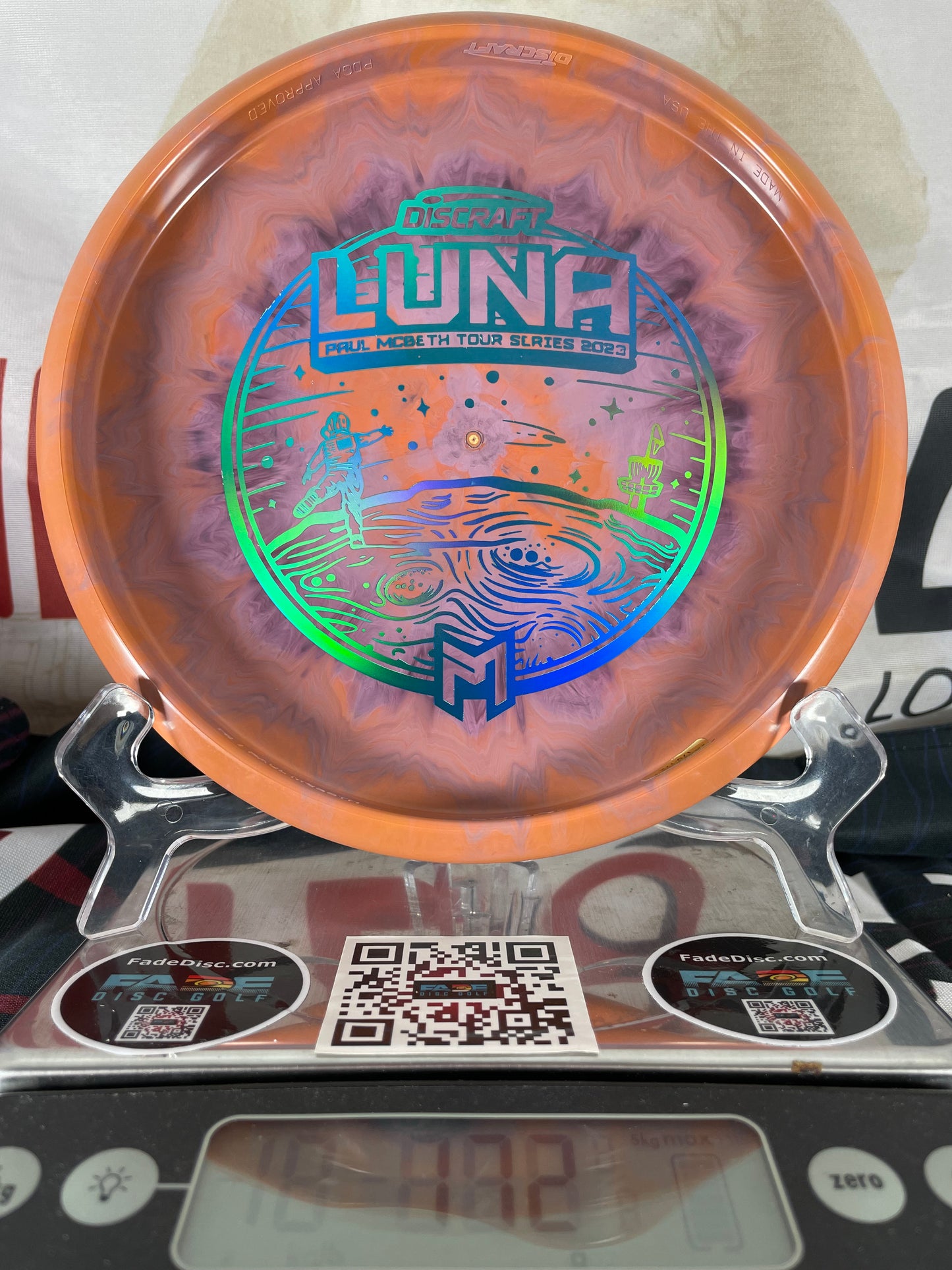 Discraft Luna 172g Orange-Purple Swirl w/ Blue Foil "Moonman" McBeth Tour Series Bottom Stamp Putter