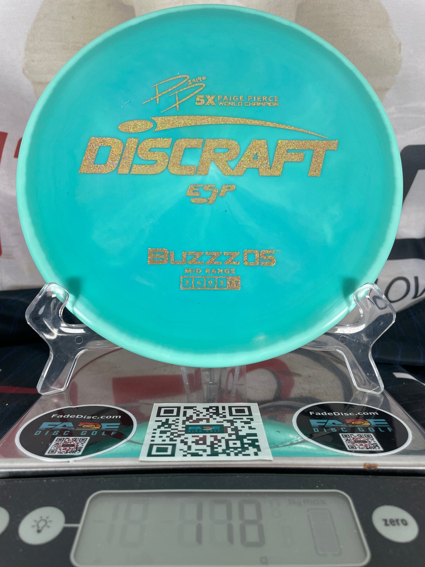 Discraft Buzzz OS Pierce ESP 178g Blue w/ Light Blue Rim & Gold Glitter Foil Signature Series Midrange