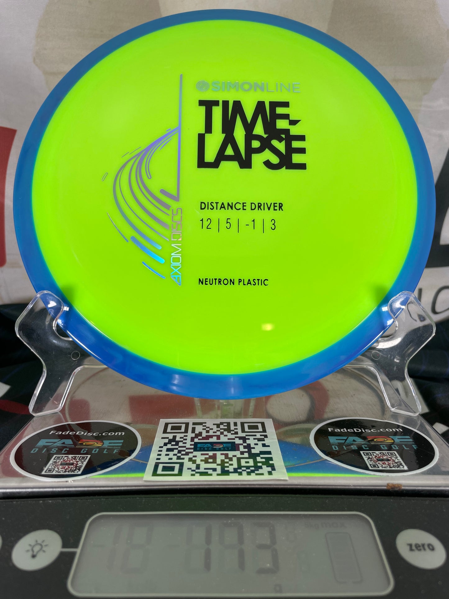 Axiom Time Lapse Neutron 173g Neon Green w/ Blue Swirly Rim Simonline Distance Driver