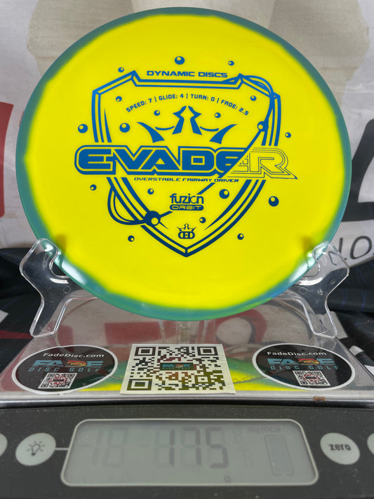 Dynamic Discs Evader Fuzion Orbit 174g Yellow w/ Blue Swirl Rim Fairway Driver