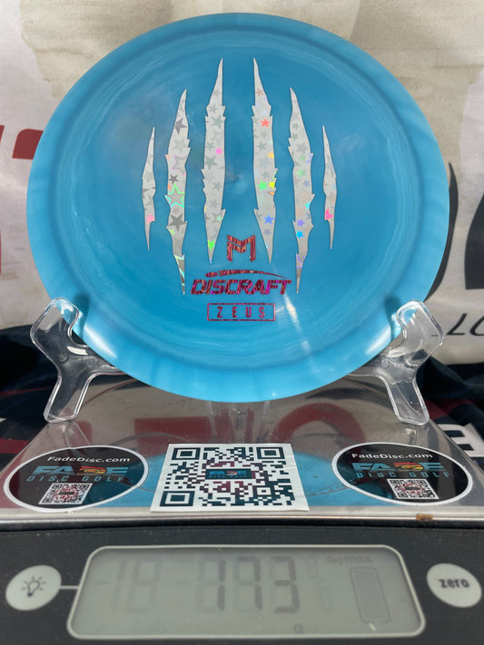 Discraft Zeus McBeth Line Blue Swirl w/ Pink Splashes and Silver Stars Claws & Red Foil Distance Driver