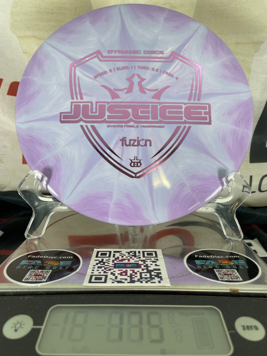 Dynamic Discs Justice Fuzion Burst 175g Purple Swirl w/ Purple Foil Midrange