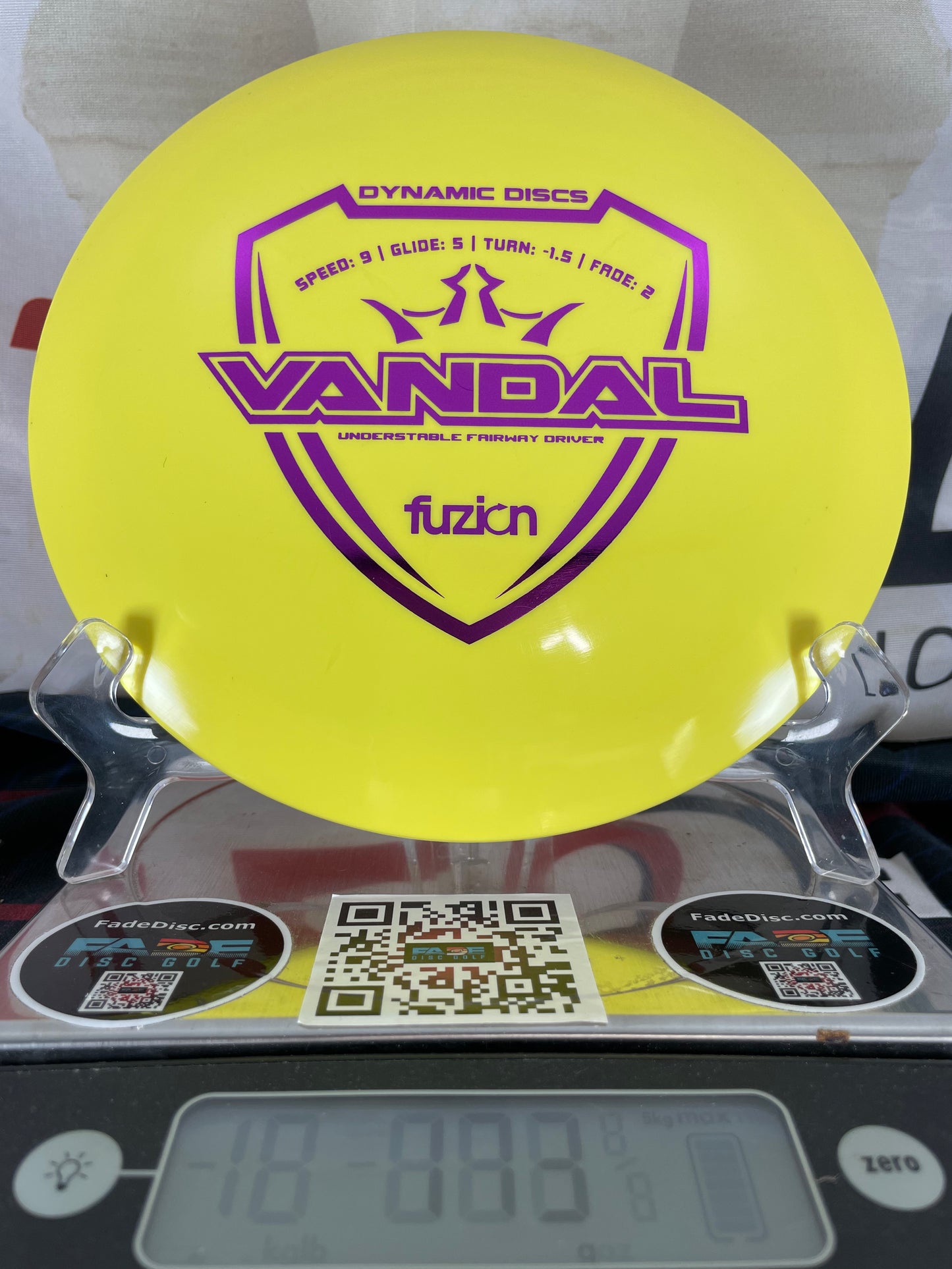 Dynamic Discs Vandal Fuzion 173g Yellow w/ Purple Foil Distance Driver